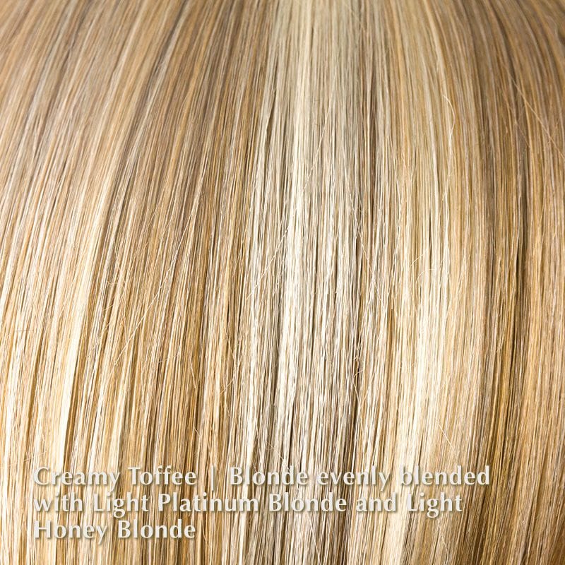 Audrey Wig by ROP Hi Fashion | Synthetic Wig (Basic Cap) Rene of Paris Synthetic Creamy Toffee | Blonde evenly blended with Light Platinum Blonde and Light Honey Blonde / Front: 4.75" | Crown: 6" | Nape: 2.25" / Average