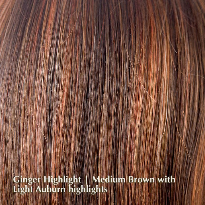 Audrey Wig by ROP Hi Fashion | Synthetic Wig (Basic Cap) Rene of Paris Synthetic Ginger-H | Medium Brown with Light Auburn highlights / Front: 4.75" | Crown: 6" | Nape: 2.25" / Average