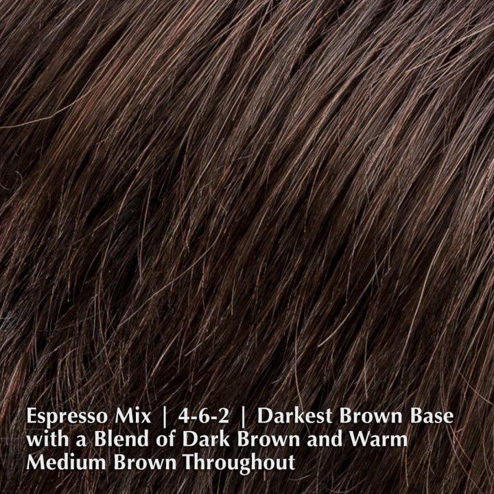 Aura Wig by Ellen Wille | Synthetic Lace Front Wig (Mono-Top) Ellen Wille Synthetic Espresso Mix | 4-6-2 | Darkest Brown base with a blend of Dark Brown and Warm Medium Brown throughout / Front: 3.25" | Crown: 3" | Sides: 2.25" | Nape: 2" / Petite / Average