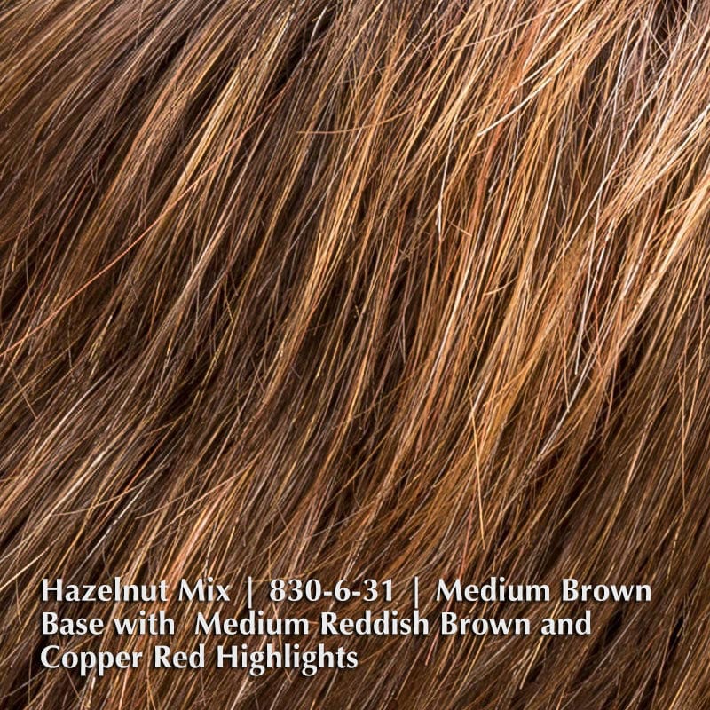 Aura Wig by Ellen Wille | Synthetic Lace Front Wig (Mono-Top) Ellen Wille Synthetic Hazelnut Mix | 830-6-31 | Medium Brown base with  Medium Reddish Brown and Copper Red highlights / Front: 3.25" | Crown: 3" | Sides: 2.25" | Nape: 2" / Petite / Average