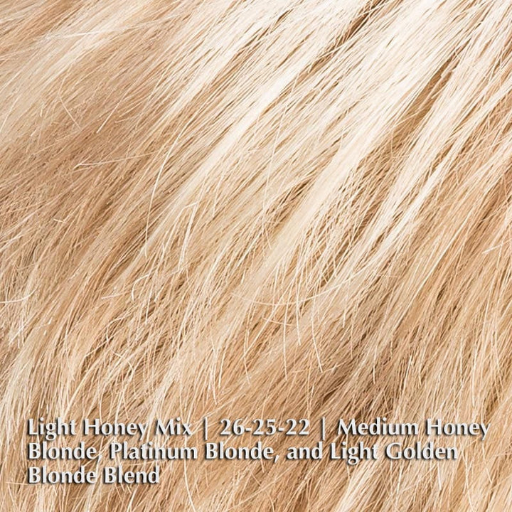 Aura Wig by Ellen Wille | Synthetic Lace Front Wig (Mono-Top) Ellen Wille Synthetic Light Honey Mix | 26-25-22 | Medium Honey Blonde, Platinum Blonde, and Light Golden Blonde blend / Front: 3.25" | Crown: 3" | Sides: 2.25" | Nape: 2" / Petite / Average