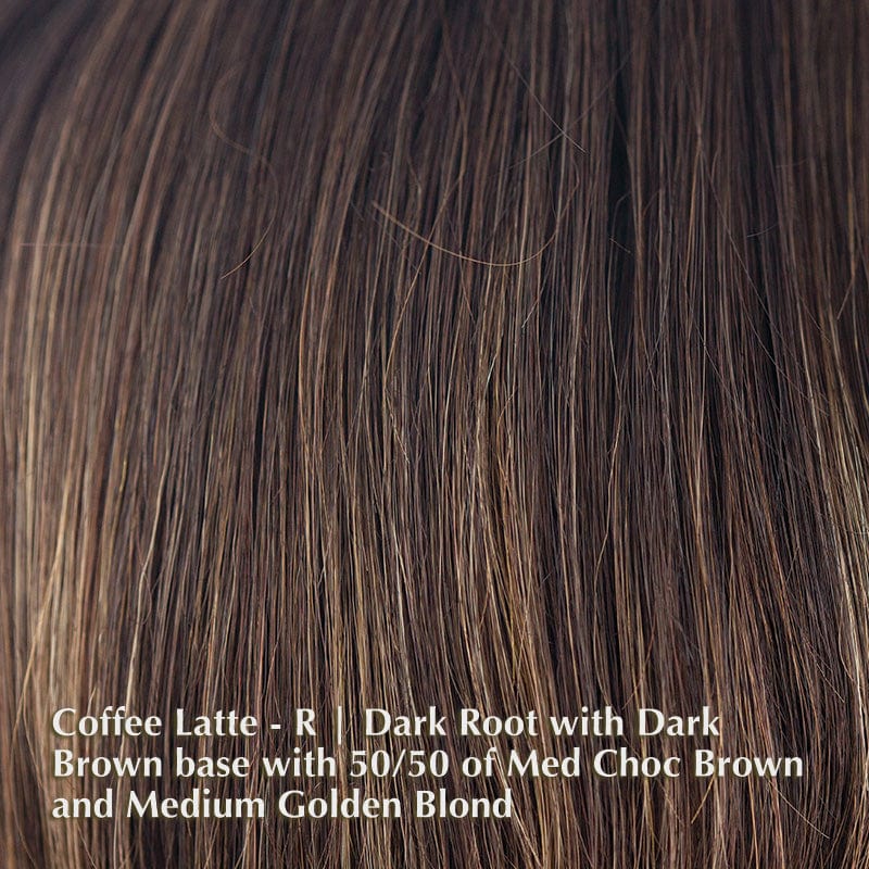 Avery Wig by Noriko | Synthetic Wig (Basic Cap) Noriko Synthetic Coffee Latte - R | Dark Root with Dark Brown base with 50/50 of Med Choc Brown and Medium Golden Blonde / Fringe: 4.13" | Crown: 11.8" | Nape: 15.4" / Average