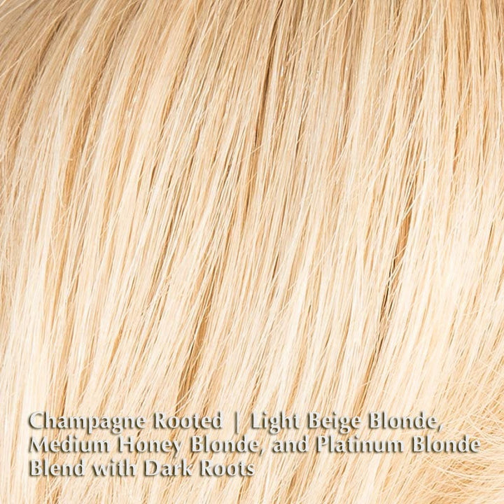 Award Wig by Ellen Wille | Remy Human Hair Lace Front Wig (Hand-Tied) Ellen Wille Remy Human Hair Champagne Rooted | Light Beige Blonde,  Medium Honey Blonde, and Platinum Blonde Blend with Dark Roots / Front: 4" | Crown: 6.5" | Sides: 2.5" | Nape: 2.25" / Petite / Average