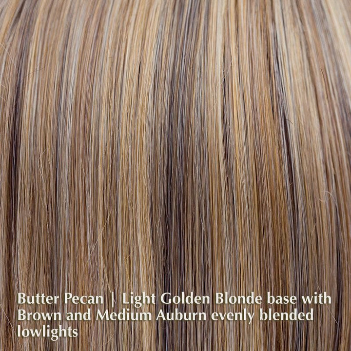 Bailey Wig by Rene of Paris | Synthetic Wig (Basic Cap) Rene of Paris Synthetic Butter Pecan | Dark Blonde with Light Golden Blonde Base evenly blended with Brown and Medium Auburn with Dark Brown Roots / Front: 3.5" | Crown: 6.5" | Nape: 6.5" / Average