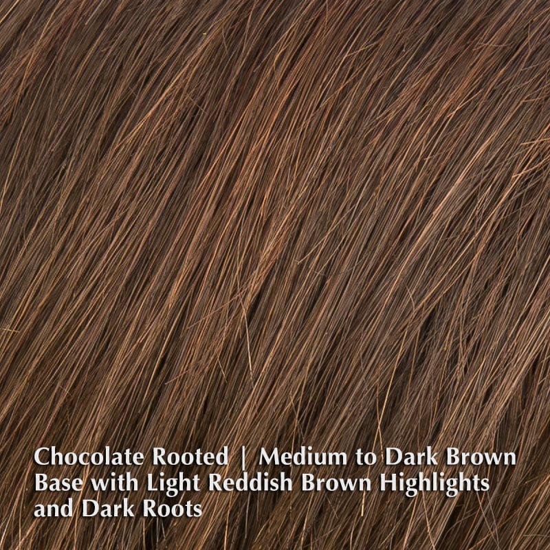 Beam Wig by Ellen Wille | Synthetic Wig (Mono Crown) Ellen Wille Synthetic Chocolate Rooted | Medium to Dark Brown base with Light Reddish Brown highlights and Dark Roots / Bang:3.5" | Crown: 5" | Sides: 6" | Nape: 2" / Petite / Average