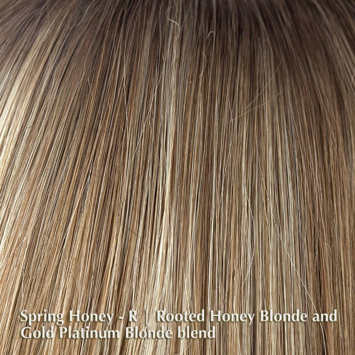 Becky Wig by Rene of Paris | Synthetic Wig (Mono Top) Rene of Paris Synthetic Spring Honey-R | Rooted Honey Blonde and Gold Platinum Blonde blend / Front: 5.91" | Crown: 7.87" | Nape: 3.94" / Average