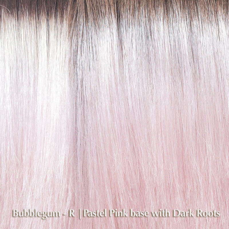 Billie Wig by Noriko | Synthetic Wig (Basic Cap) Noriko Synthetic Bubblegum-R | Pastel Pink base with Dark Roots / Bangs: 3.5" | Crown: 3.5" | Nape: 1.4" / Average