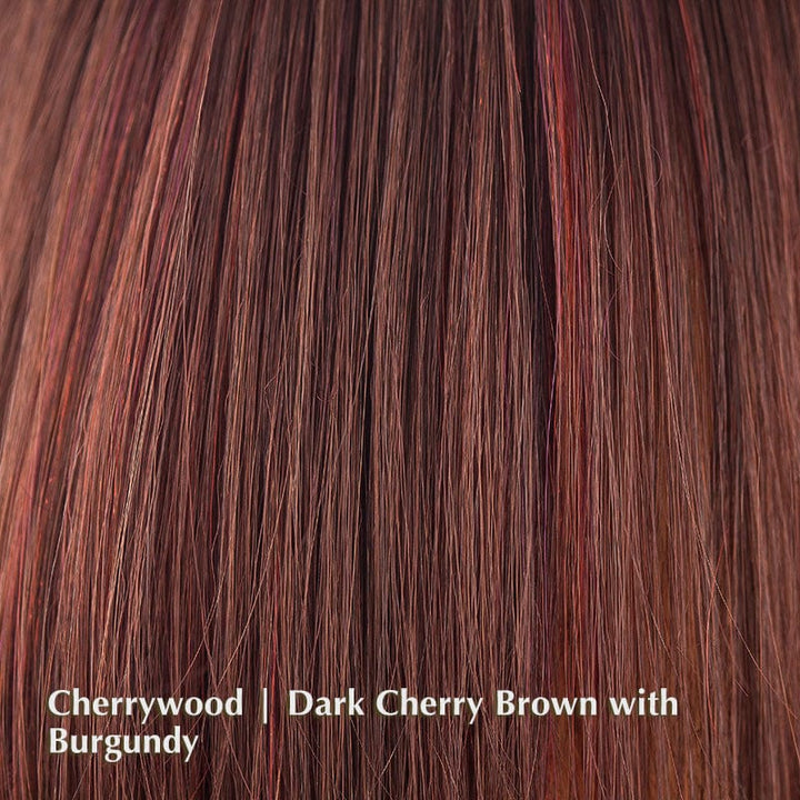 Billie Wig by Noriko | Synthetic Wig (Basic Cap) Noriko Synthetic Cherrywood | Dark Cherry Brown with Burgundy / Bangs: 3.5" | Crown: 3.5" | Nape: 1.4" / Average