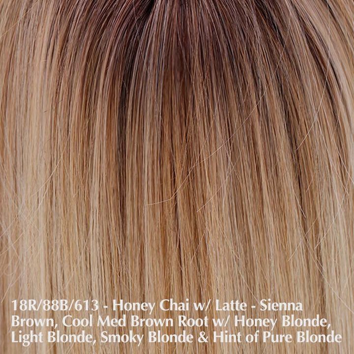 Bon Bon Wig by Belle Tress | Heat Friendly | Synthetic Lace Front Wig (Mono Part) Belle Tress Heat Friendly Synthetic Honey with Chai Latte | 11R/88B/613 | A blend of Sienna Brown and cool medium brown root with mixture blend of honey blonde, light blonde, smoky blonde with a hint of pure blonde / Side Bangs 6" | Nape 4" | Back 10.5" / Average