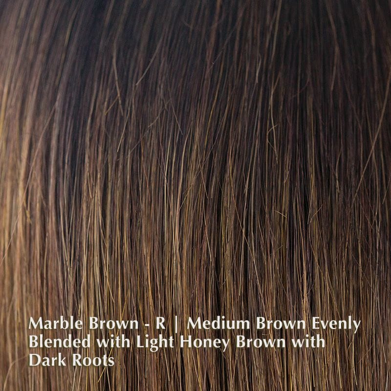Brandi Wig by Amore | Synthetic Wig (Double Mono Top) Amore Synthetic Marble Brown-LR | Dark Brown Roots with Medium Brown and Light Brown Honey / Fringe: 9.25" | Crown: 14.5" | Nape: 13" / Average