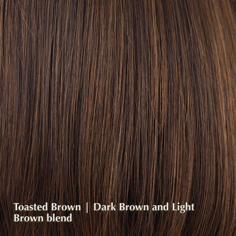 Brandi Wig by Amore | Synthetic Wig (Double Mono Top) Amore Synthetic Toasted Brown | Dark Brown and Light Brown blend / Fringe: 9.25" | Crown: 14.5" | Nape: 13" / Average