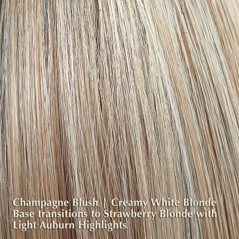 Britt Wig by Rene of Paris | Synthetic Wig (Basic Cap) Rene of Paris Synthetic Champagne Blush | Creamy White Blonde Base transitioning to Strawberry Blonde with Light Auburn highlights / Front: 4.5" | Crown: 6.5" | Side: 6.5" | Back: 6.5" | Nape: 1.5" / Average