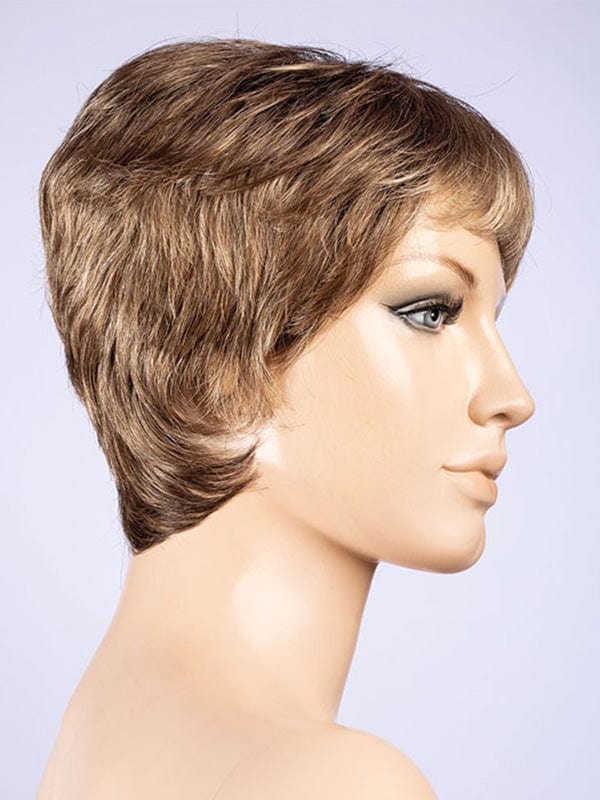 Call Wig by Ellen Wille | Synthetic Lace Front Wig (Mono Top) Ellen Wille Synthetic Bernstein Rooted | Light Brown Base w/ Subtle Light Honey Blonde and Light Butterscotch Blonde Highlights & Dk Roots / Front: 2" | Crown: 3.5" | Sides: 2.5" | Nape: 2.5" / Petite / Average