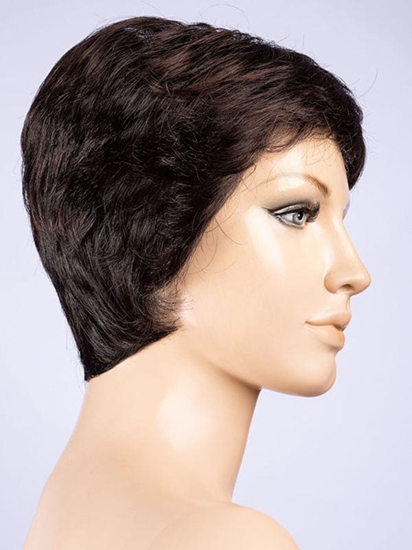 Call Wig by Ellen Wille | Synthetic Lace Front Wig (Mono Top) Ellen Wille Synthetic Espresso Mix | Darkest Brown base w/ Blend of Dk Brown & Warm Med Brown Throughout / Front: 2" | Crown: 3.5" | Sides: 2.5" | Nape: 2.5" / Petite / Average