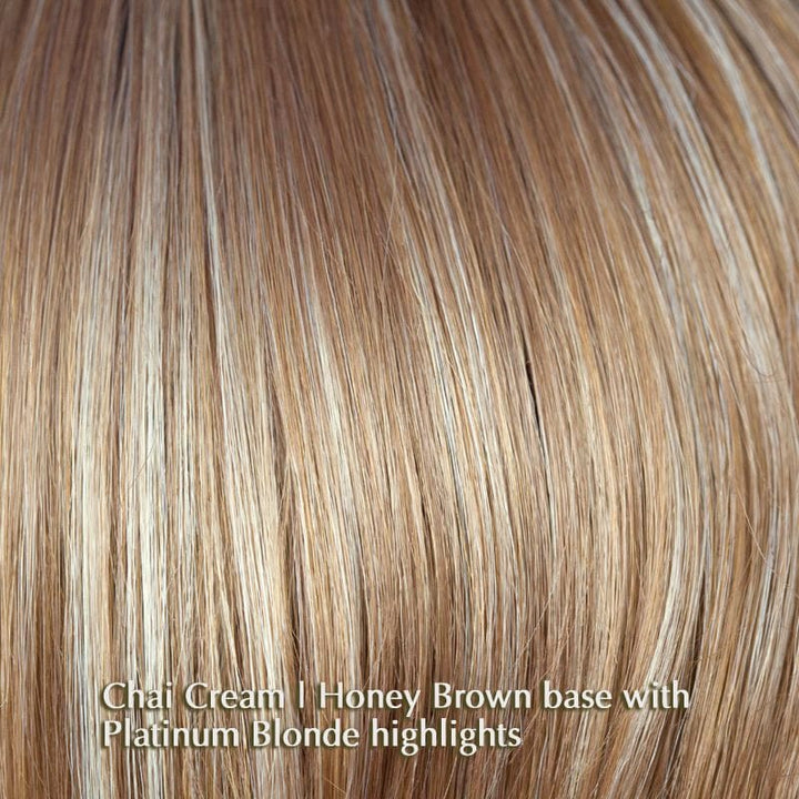 Cameron Wig by Rene of Paris | Synthetic Wig (Basic Cap) Rene of Paris Synthetic Chai Cream | Honey Brown base with Platinum Blonde highlights / Front: 5" | Crown: 6.5" | Nape: 4" / Average