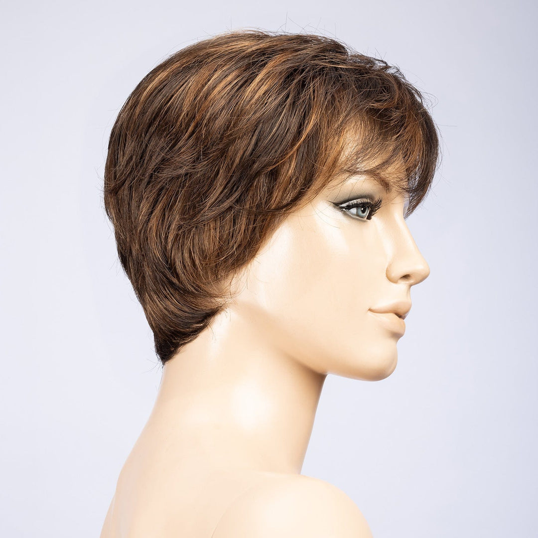 Cara Small Deluxe Wig by Ellen Wille | Mono Top | Petite Cap Ellen Wille Synthetic Chocolate Mix / Front: 4" | Crown: 4" | Sides: 2" | Nape: 2" / Petite
