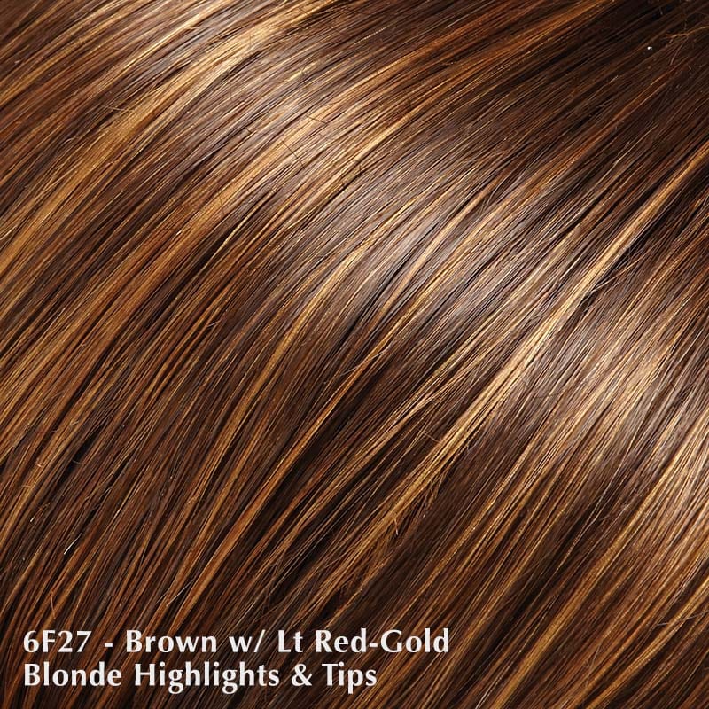 Carrie Lite Petite by Jon Renau | Remy Human Hair | Heat Friendly (Mono Top) Jon Renau Heat Friendly Synthetic 6F27 Caramel Ribbon / Bang 10" | Crown 10" | Side 10" | Nape 7" / Petite
