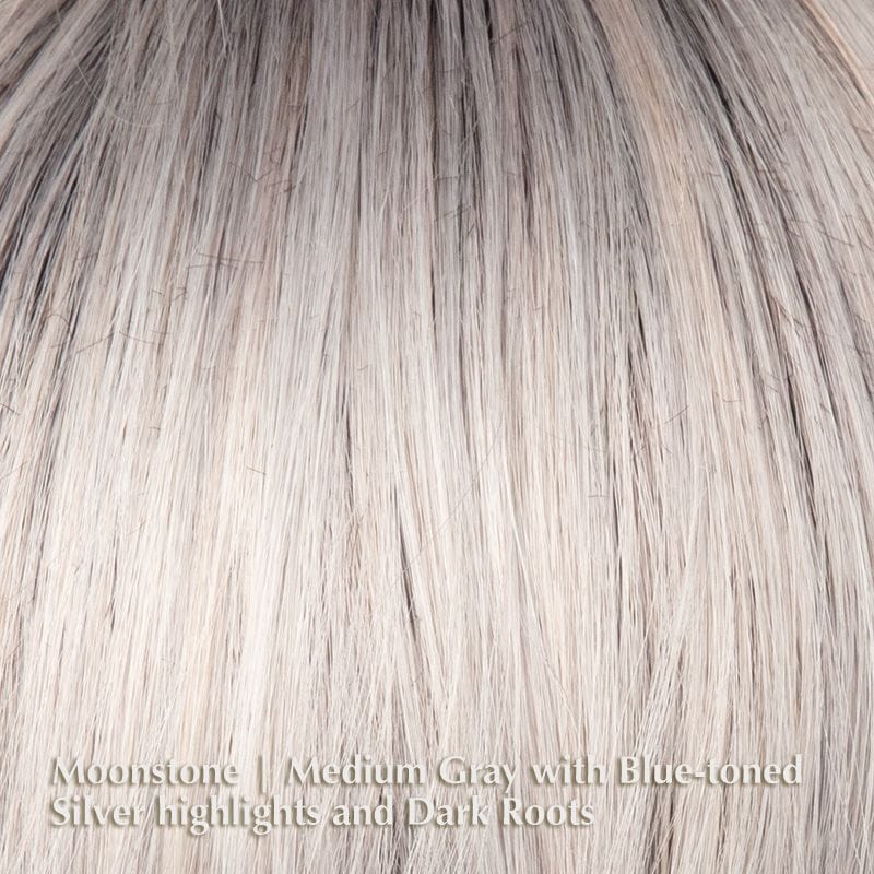 Carter Wig by Rene of Paris | Synthetic Lace Front Wig Rene of Paris Synthetic Moonstone | Medium Gray with Blue-toned Silver highlights and Dark Roots / Fringe: 4.75" | Crown: 5” | Nape: 1.75” / Average