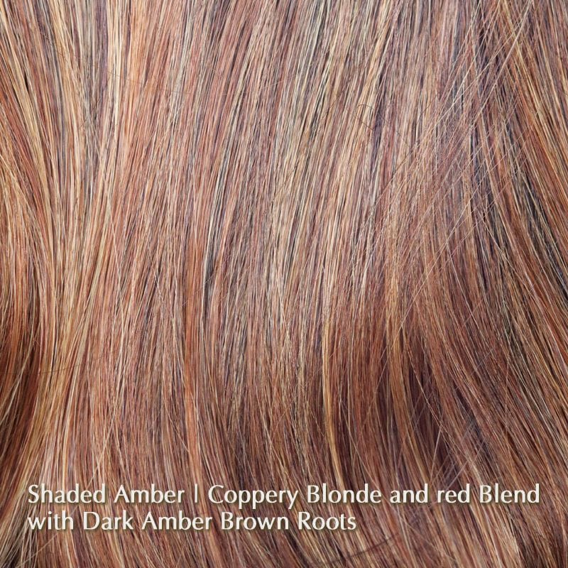 Carter Wig by Rene of Paris | Synthetic Lace Front Wig Rene of Paris Synthetic Shaded Amber | Coppery Blonde and red Blend with Dark Amber Brown Roots / Fringe: 4.75" | Crown: 5” | Nape: 1.75” / Average