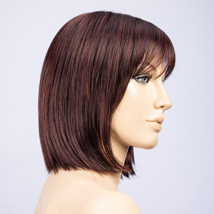 Change Wig by Ellen Wille | Synthetic Wig (Mono Crown) Ellen Wille Synthetic Aubergine Mix | Darkest brown w/ hints of Plum at base & Bright Cherry Red & Dark Burgundy highlights / Front: 2.5" |  Crown: 8" |  Sides: 5" |  Nape: 2.25" / Petite / Average