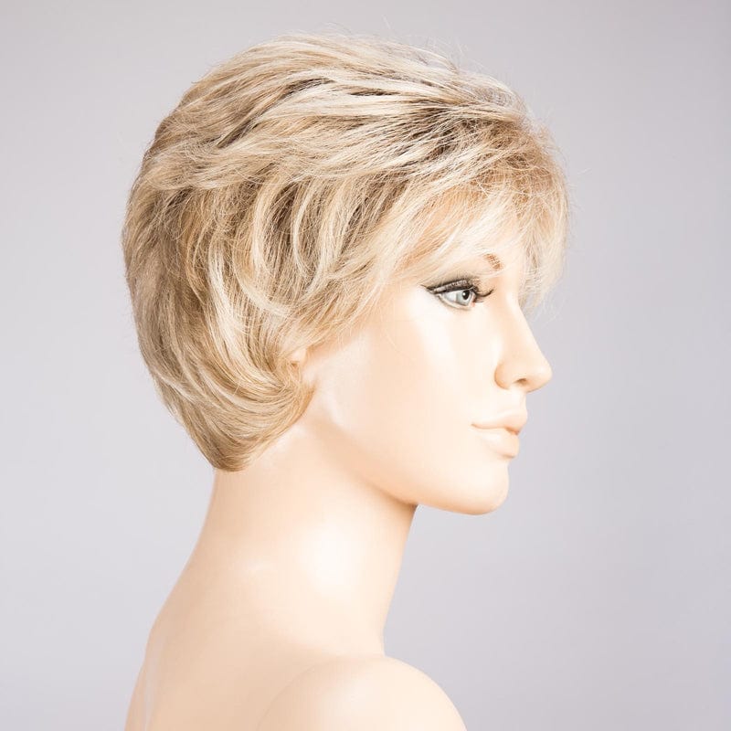 Charme Wig by Ellen Wille | Synthetic Lace Front Wig (Hand-Tied) Ellen Wille Heat Friendly Synthetic Champagne Rooted | Light Beige Blonde Medium Honey Blonde & Platinum Blonde blend with Dark Roots / Front: 3.75" | Crown: 4" | Sides: 2.75" | Nape: 2.5" / Petite / Average