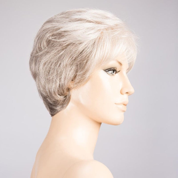 Charme Wig by Ellen Wille | Synthetic Lace Front Wig (Hand-Tied) Ellen Wille Heat Friendly Synthetic Snow Mix | Pure Silver White w/ 10% Medium Brown & Silver White w/ 5% Light Brown blend / Front: 3.75" | Crown: 4" | Sides: 2.75" | Nape: 2.5" / Petite / Average