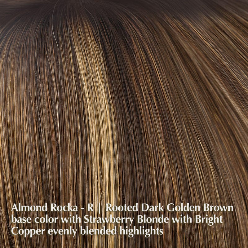 Claire Wig by Noriko | Synthetic Wig (Basic Cap) Noriko Synthetic Almond Rocka-R | Rooted Dark Golden Brown base color with Strawberry Blonde with Bright Copper evenly blended highlights / Front: 5.6" | Crown: 8.4" | Nape: 6" / Average