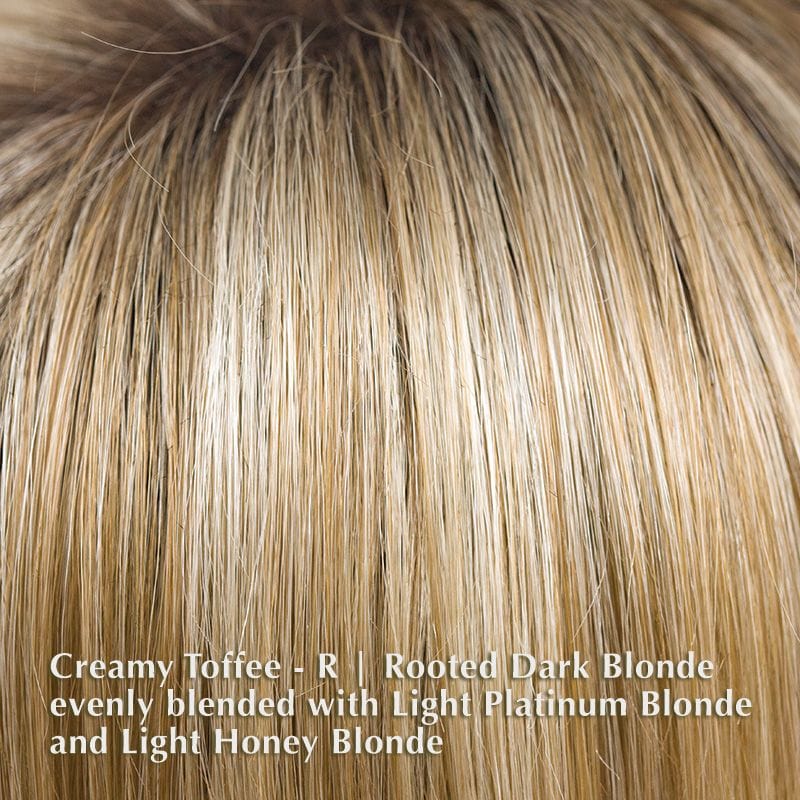 Claire Wig by Noriko | Synthetic Wig (Basic Cap) Noriko Synthetic Creamy Toffee-R | Rooted Dark Blonde evenly blended with Light Platinum Blonde and Light Honey Blonde / Front: 5.6" | Crown: 8.4" | Nape: 6" / Average