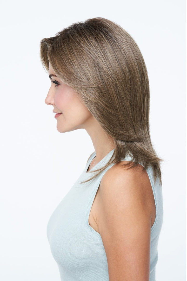 Clearance: Pretty Please! By Raquel Welch | Heat Friendly Synthetic | Lace Front Wig | Mono Top (100% Hand Tied) Raquel Welch Synthetic RL8/29SS Shaded Hazelnut / Front: 6.5" | Crown: 9.25" | Side: 9.25" | Back: 9.25" | Nape: 8.75" / Average