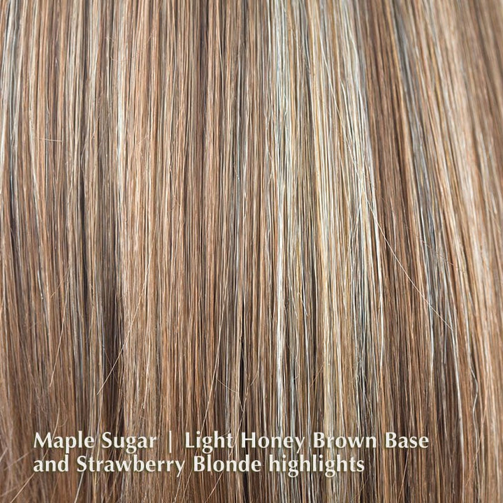 Codi XO Wig by Amore | Synthetic Wig (Mono Top) Amore Synthetic Maple Sugar | Light Honey Brown Base and Strawberry Blonde highlights / Front: 5.7" | Crown: 7.9" | Nape: 1.6" / Average