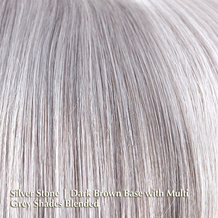 Connie Wig by Amore | Synthetic Wig (Basic Cap) Amore Synthetic Silver Stone | Dark Brown Base with Multi Grey Shades Blended / Front: 4" | Sides: 3.5" | Nape: 2.25" / Average