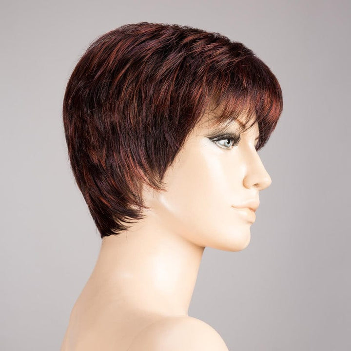 Cool Wig by Ellen Wille Synthetic Extended Front Lace Front Wig | Mono Crown Ellen Wille European Human Hair Aubergine Mix 133.131 | Darkest Brown w/ hints of Plum at base & Bright Cherry Red & Dark Burgundy Highlights / Front: 2.5" | Crown: 3" | Sides: 2" |  Nape: 2" / Petite / Average