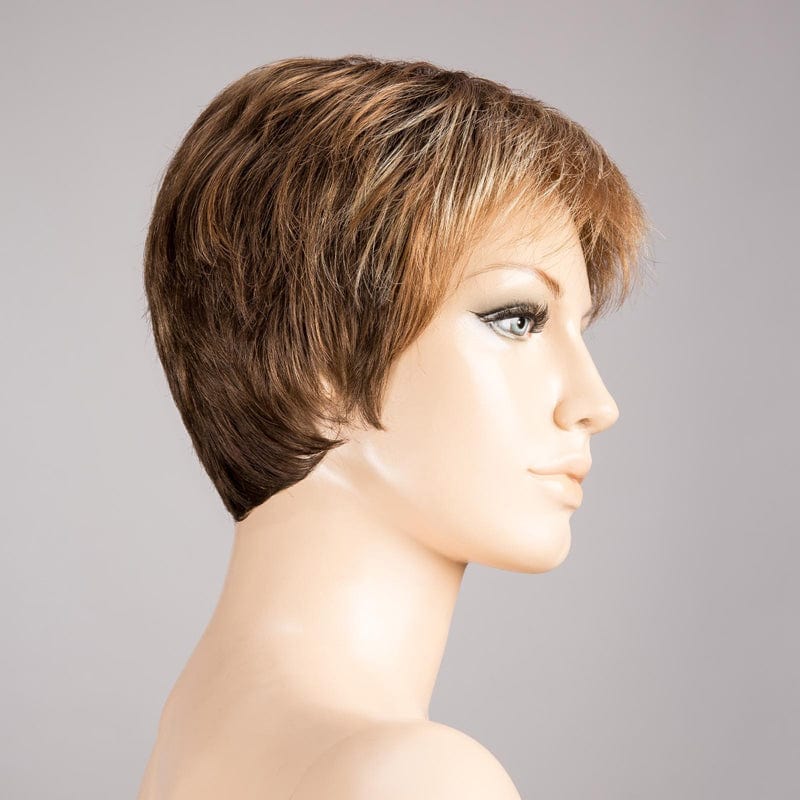 Cool Wig by Ellen Wille Synthetic Extended Front Lace Front Wig | Mono Crown Ellen Wille European Human Hair Mocca Lighted 830.27.20 | Light Brown base w/ Light Caramel highlights on top only w/ darker nape / Front: 2.5" | Crown: 3" | Sides: 2" |  Nape: 2" / Petite / Average
