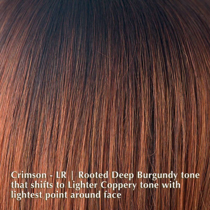 Dakota Wig by Rene of Paris | Synthetic Lace Front Wig Rene of Paris Synthetic Crimson-LR | Rooted Deep Burgundy tone that shifts to Lighter Coppery tone with lightest point around face / Front: 8" | Crown: 14" | Nape: 11" / Average