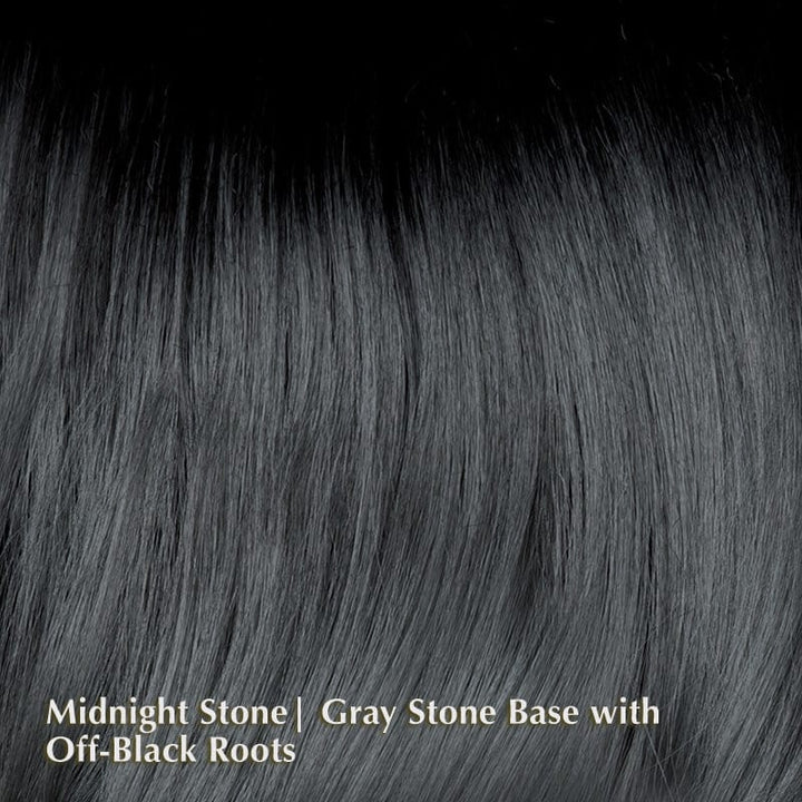 Divine Wavez Wig by Rene of Paris | Heat Friendly Synthetic Lace Front Wig Rene of Paris Heat Friendly Synthetic Midnight Stone | Gray Stone base with Off-Black Roots / Fringe: 12” | Crown: 18” | Nape: 17.5” / Average