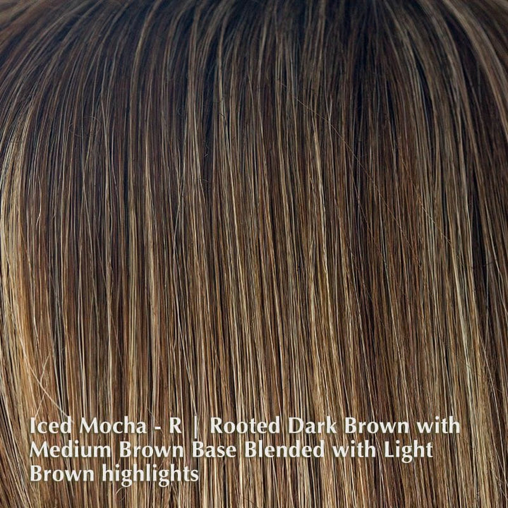 Drew Wig by Noriko | Short Synthetic Wig (Basic Cap) Noriko Synthetic Iced Mocha-R | Rooted Dark Brown with Medium Brown Base Blended with Light Brown highlights / Front: 2.8" | Crown: 3.4" | Nape: 2.4" / Petite / Average