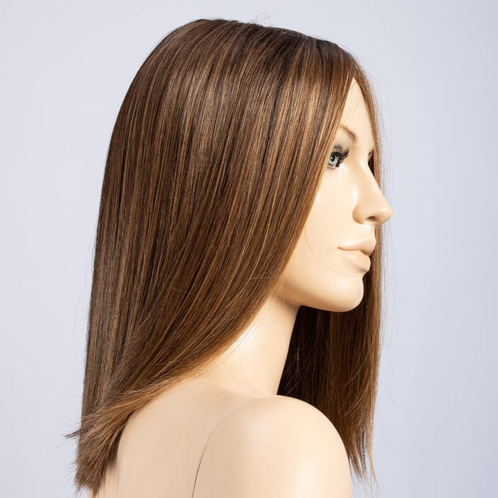 Drive Wig by Ellen Wille | Heat Friendly Synthetic Lace Front Wig (Mono Part) Ellen Wille Heat Friendly Synthetic Chocolate Rooted 830.27.6 | Medium to Dark Brown base w/ Light Reddish Brown highlights & Dark Roots / Front: 12" |  Crown: 13.5" |  Sides: 11"" | Nape: 7" / Petite / Average