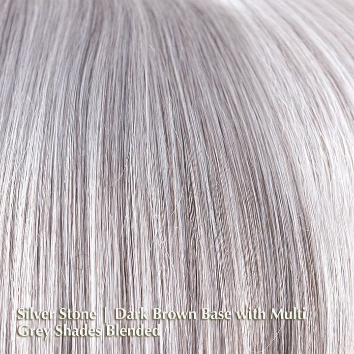 Eden Wig by Noriko | Synthetic Lace Front Wig (Mono Part) Noriko Synthetic Silver Stone | Dark Brown Base with Multi Grey Shades Blended / Bang: 7.48” | Sides: 5.9” | Crown: 7.08” | Nape: 1.96” | Back: 7.08” / Average