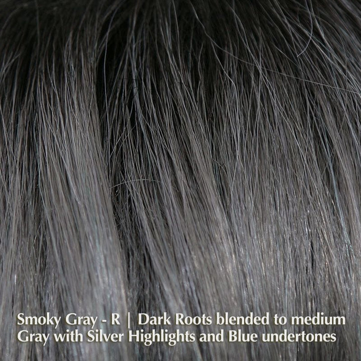 Elliot Wig by Noriko | Synthetic Wig (Basic Cap) Noriko Synthetic Smoky Gray-R | Dark Roots blended to medium Gray with Silver Highlights and Blue undertones / Bang: 3.93” | Crown: 9.84” | Nape: 14.17” | Back: 13” / Average