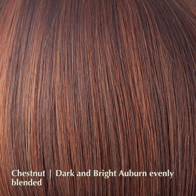 Emery Wig by Noriko | Lace Front Synthetic Wig Noriko Synthetic Chestnut | Dark and Bright Auburn 50/50 blend / Fringe: 7.1” | Crown: 6.3” | Nape: 2.4” / Average