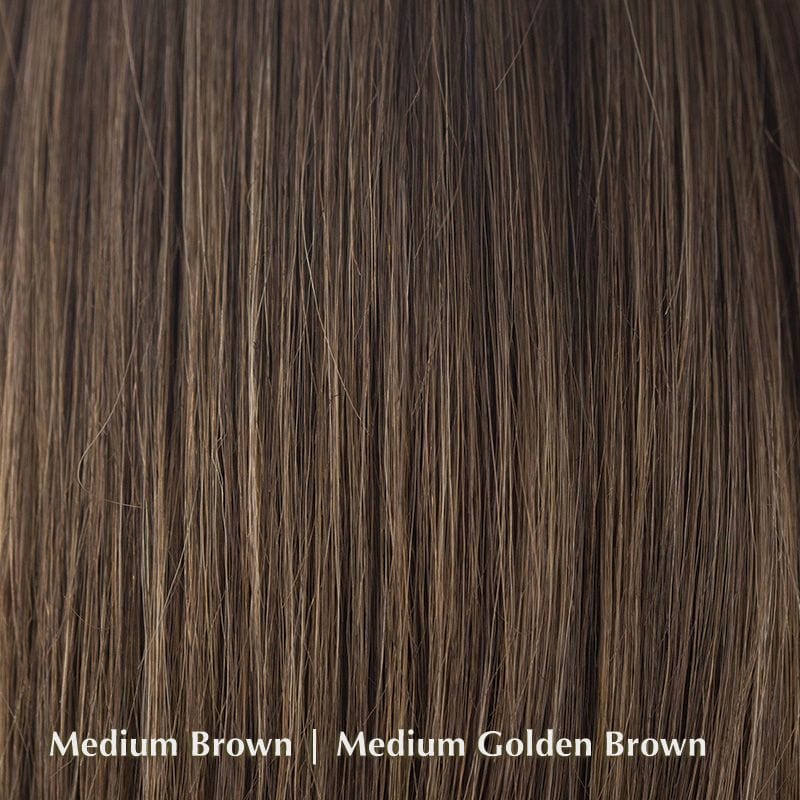 Emy Wig by Amore | Synthetic Lace Front Wig (Mono Top) Amore Synthetic Medium Brown | Medium Golden Brown / Fringe: 7.9” | Crown: 5.9” | Nape: 2.4” / Average