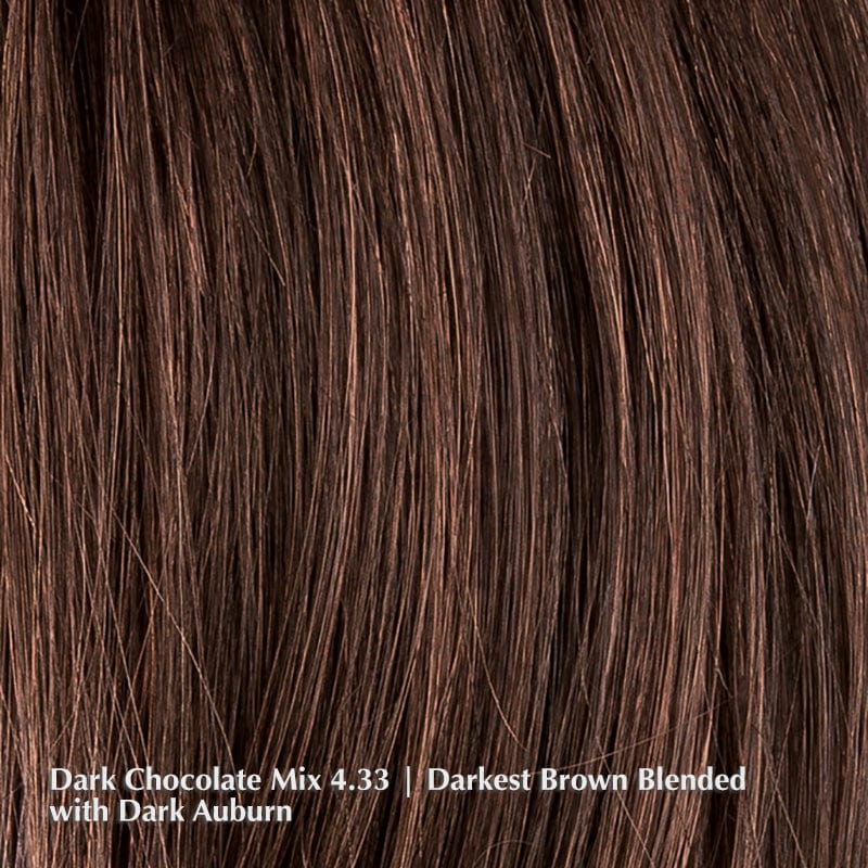 En Vogue Wig by Ellen Wille | Heat Friendly Synthetic Wig Ellen Wille Heat Friendly Synthetic Dark Chocolate Mix 4.33 | Darkest Brown Blended with Dark Auburn / Front: 7.5" | Crown: 11.5" | Sides: 10" | Nape: 13.5" / Petite/Average