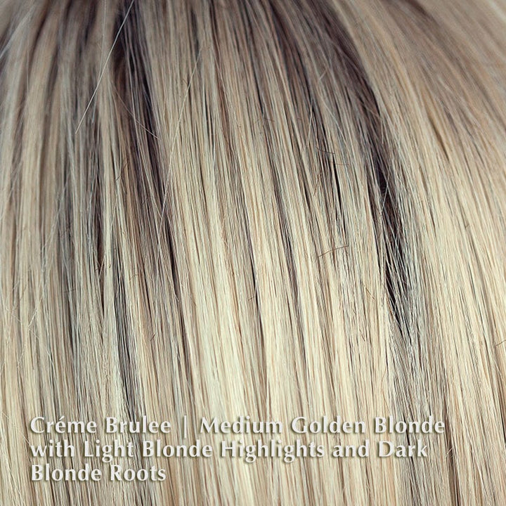 Ensley TP Wig by Rene of Paris | Synthetic Hair Topper (Mono Part) Rene of Paris Hair Toppers Crème Brulee | Medium Golden Blonde with Light Blonde highlights and Dark Blonde Roots / Front: 6.75" | Crown: 6.5" | Side: 6.5" | Back: 6.5" | Nape: 15" / Large Area