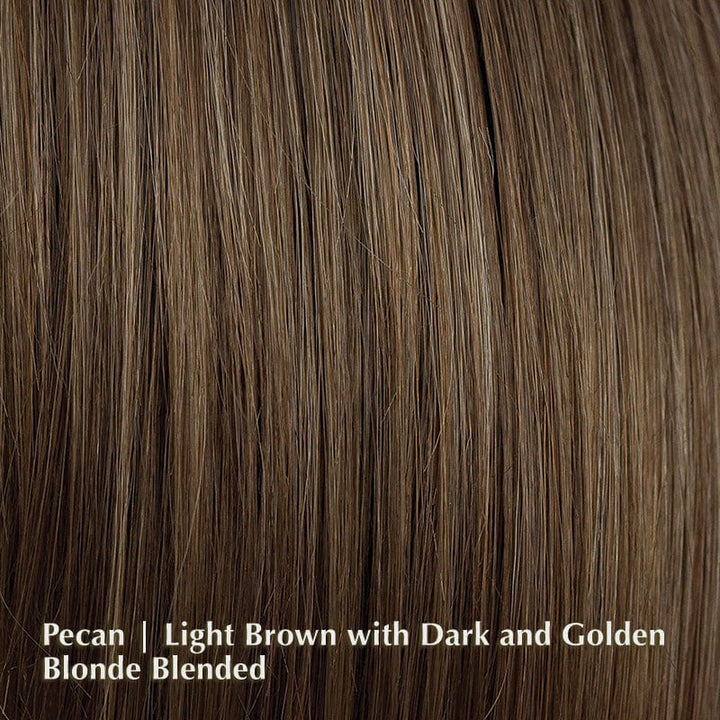 Ensley TP Wig by Rene of Paris | Synthetic Hair Topper (Mono Part) Rene of Paris Hair Toppers Pecan | Medium Brown evenly blended with Ash Blonde / Front: 6.75" | Crown: 6.5" | Side: 6.5" | Back: 6.5" | Nape: 15" / Large Area