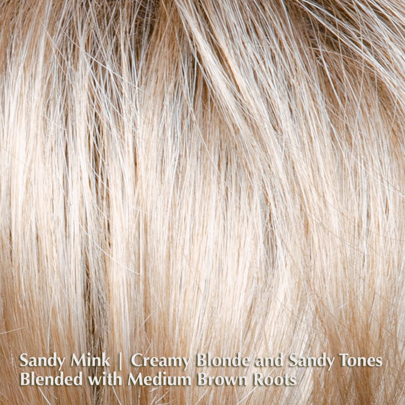 Ensley TP Wig by Rene of Paris | Synthetic Hair Topper (Mono Part) Rene of Paris Hair Toppers Sandy Mink | Ash Blonde blend with Light Brown and a Medium Brown Root / Front: 6.75" | Crown: 6.5" | Side: 6.5" | Back: 6.5" | Nape: 15" / Large Area
