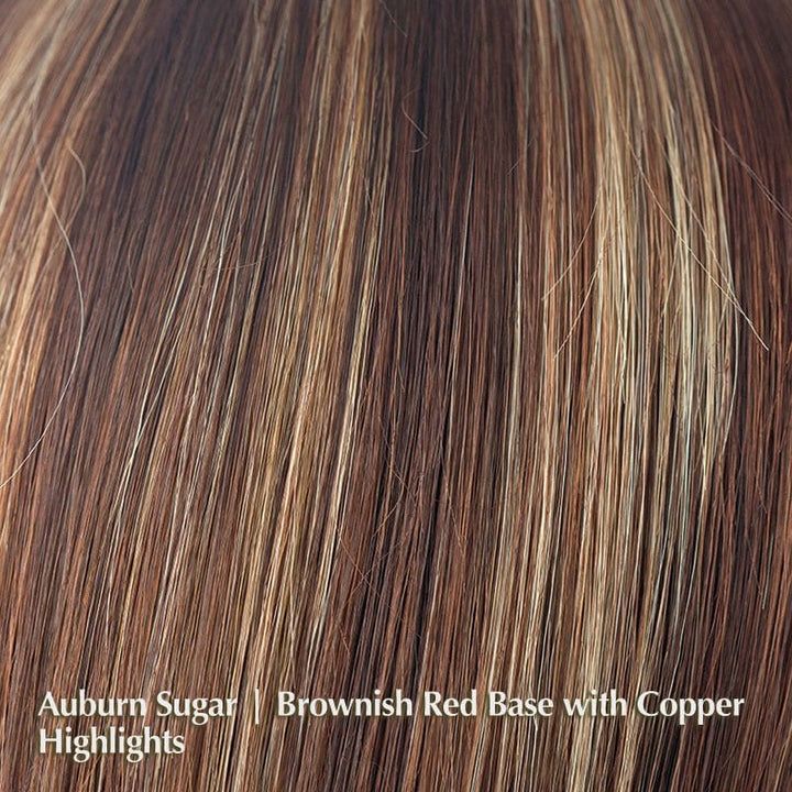 Erin Wig by Amore | Synthetic Wig (Mono Top) Amore Synthetic Auburn Sugar | Dark Auburn with Medium Auburn Base with Dark Strawberry Blonde highlights / Fringe: 3.5" | Crown: 8.5" | Nape: 2" / Average