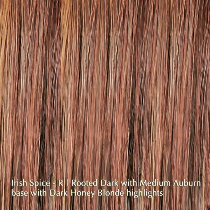 Eva Wig by Noriko | Synthetic Wig (Basic Cap) Noriko Synthetic Irish Spice-R | Rooted Dark with Medium Auburn base with Dark Honey Blonde highlights / Front: 5" | Crown: 4.5" | Nape: 2" / Petite / Average