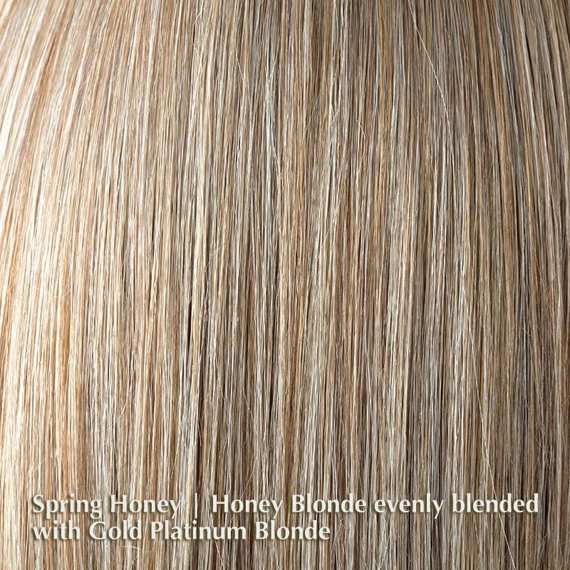 Eva Wig by Noriko | Synthetic Wig (Basic Cap) Noriko Synthetic Spring Honey | Honey Blonde evenly blended with Gold Platinum Blonde / Front: 5" | Crown: 4.5" | Nape: 2" / Petite / Average