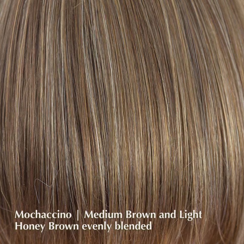 Flex Top Piece by Amore | Synthetic Top Piece Amore Hair Toppers Mochaccino | Medium Brown and Light Honey Brown evenly blended / Fringe: 12.99 – 14.17" | Top: 16.14” / Average