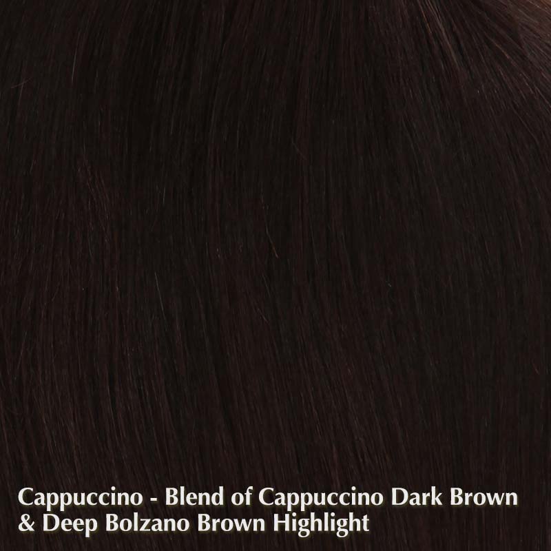 Human Hair Lace Front MonoTop 14 Wig By Belle Tress Belle Tress Hair Toppers Cappuccino - A blend of Cappuccino dark brown and deep Bolzano brown highlight. / Side Bangs: 7.5” | Back: 12" - 14” | Base: 6.75" W x 6.5” L / Medium Area